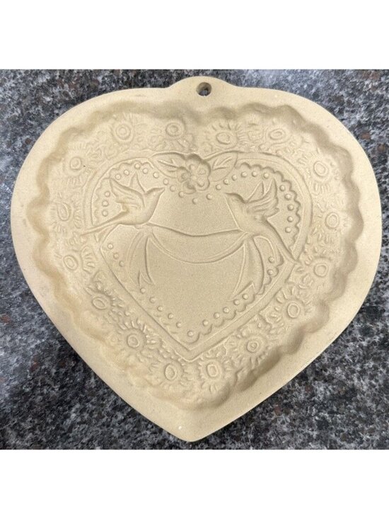 Brown Bag Cookie Art Other - Heart-Shaped Brown Bag Cookie Art Stone Mold Birds & Flowers Design 1985 Vintage